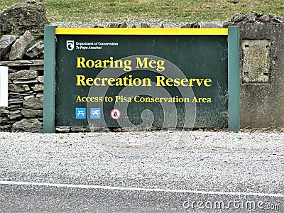 Roaring Meg Recreation Reserve Signboard Editorial Stock Photo