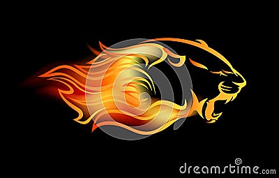 Roaring big cat among fire flames vector Vector Illustration