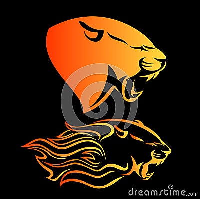 Roaring panther side view head among fire flames vector design Vector Illustration