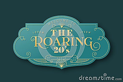 The roaring 20s art deco label template in 3d gold Vector Illustration