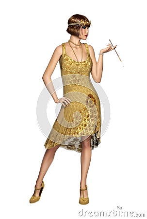 The Roaring 20s Woman Flapper Dancer Dress Cartoon Illustration