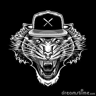 Roaring Tiger in Snapback Vector Art Vector Illustration