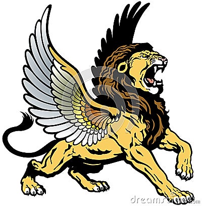 Roaring winged lion Vector Illustration
