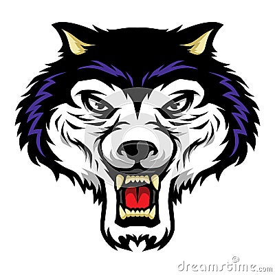 Roaring Wolf Head Mascot Illustration in Cartoon Style Vector Illustration