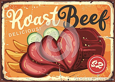 Roast beef vintage restaurant menu sign Vector Illustration