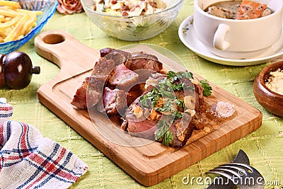 Roast beef wuth spices and magret de canard Stock Photo