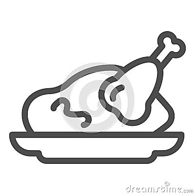 Roast chicken line icon. Roasted turkey vector illustration isolated on white. Grilled meat outline style design Vector Illustration