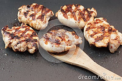 Roast Chicken Meat On The Grill Pan With Nonstick Coating Stock Photo