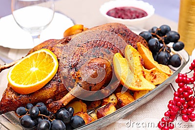 Roast duck with orange Stock Photo