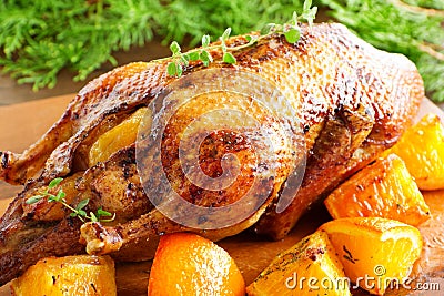 Roast duck with pumpkin Stock Photo