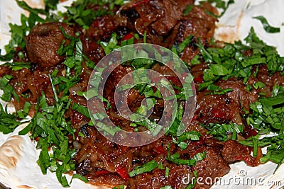 Grilled meat on a pita Stock Photo