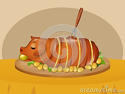 Illustration of roast pork Cartoon Illustration