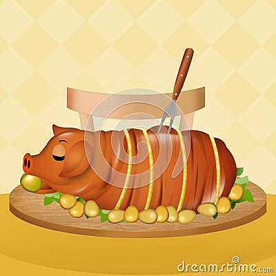 Roast pork in the dish Stock Photo