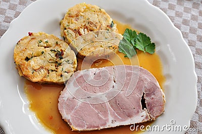 Roast Pork with dumplings Stock Photo