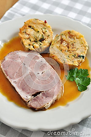 Roast Pork with dumplings Stock Photo