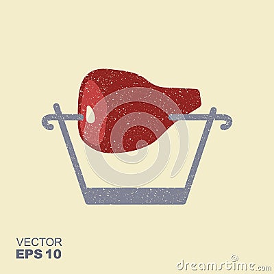 Roast pork knuckle on the spit icon. The traditional Czech meal, boar knee Vector Illustration