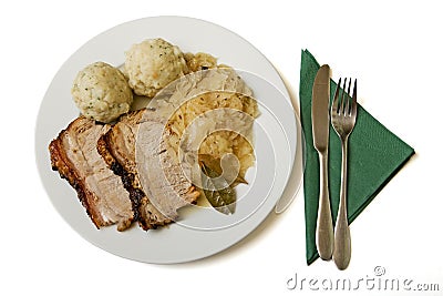 Roast port with pickled cabbage and dumpling Stock Photo