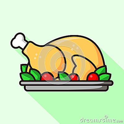 Roast turkey or chicken icon flat cartoon vector illustration. Cartoon Illustration