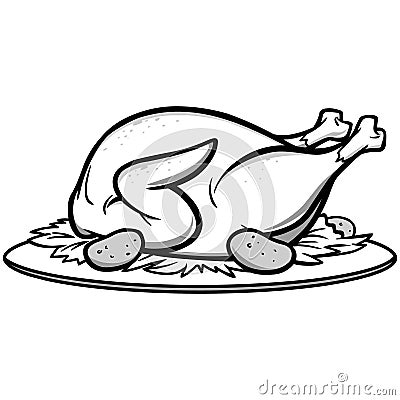 Roast Turkey Dinner Illustration Vector Illustration