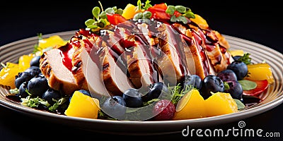 Roast turkey fillet with vegetables on a plate. Generated by AI Stock Photo