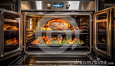 Roast turkey and grilled chicken, a gourmet main course indoors generated by AI Stock Photo