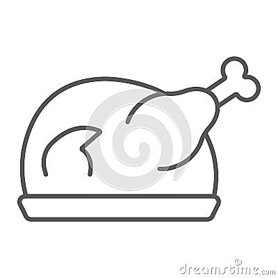 Roast turkey thin line icon, meat and food, chicken sign, vector graphics, a linear pattern on a white background. Vector Illustration