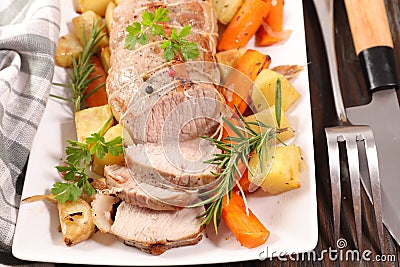 Roast veal and vegetable Stock Photo