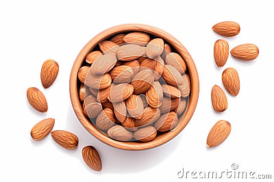 roasted almond seeds in wooden bowl Stock Photo