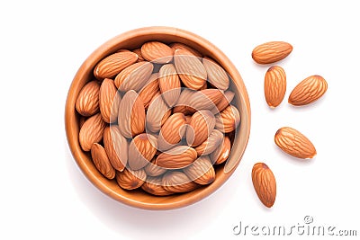 roasted almond seeds in wooden bowl Stock Photo