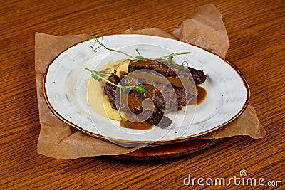 Roasted beef with gravy Stock Photo