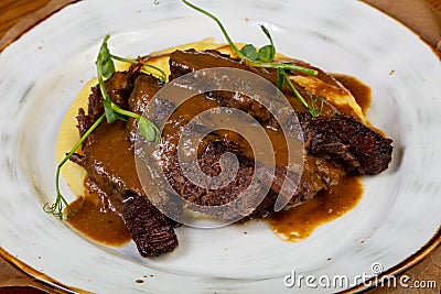 Roasted beef with gravy Stock Photo