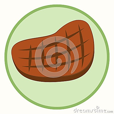 Roasted beef. Grilled steak icon. Meat, BBQ Vector Illustration