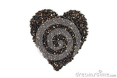Roasted black sesame in heart shape Stock Photo