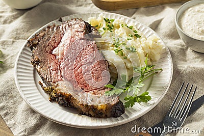 Roasted Boneless Prime Beef Rib Roast Stock Photo