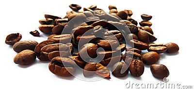 Roasted brown coffee beans and seeds isolated Stock Photo