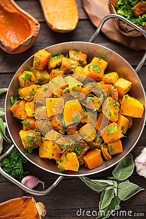 Roasted butternut squash with spices Stock Photo