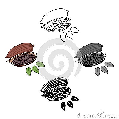Roasted cacao beans icon in cartoon,black style isolated on white background. Herb an spices symbol stock vector Vector Illustration