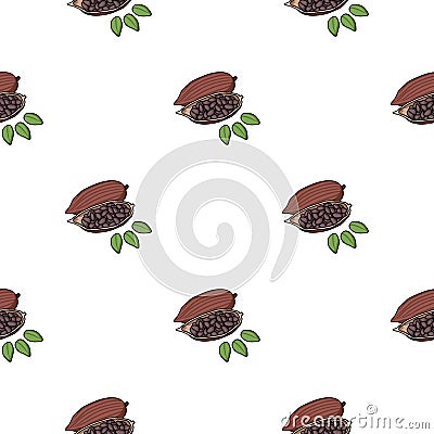 Roasted cacao beans icon in cartoon style isolated on white background. Vector Illustration