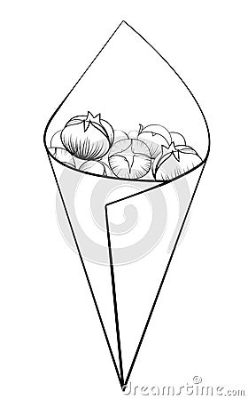 Roasted chestnuts in paper bag black line vector Vector Illustration