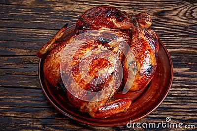 Roasted chicken with golden brown crispy skin Stock Photo