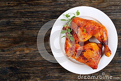 Roasted chicken leg quarters, top view Stock Photo