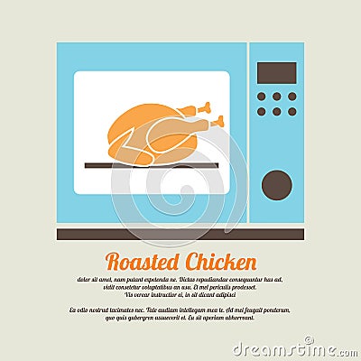 Roasted Chicken In Oven Vector Illustration