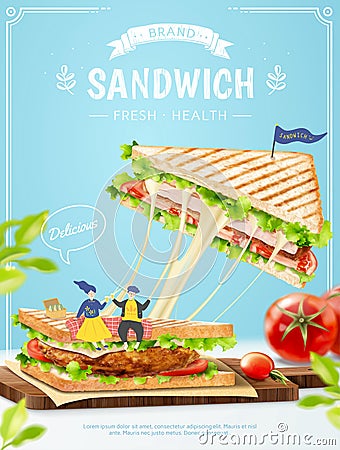Roasted chicken sandwich poster Vector Illustration