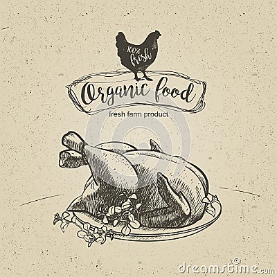 Roasted chicken Vector Illustration