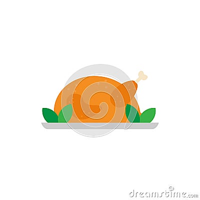 roasted chicken or turkey flat design vector illustration. grilled chicken icon Vector Illustration