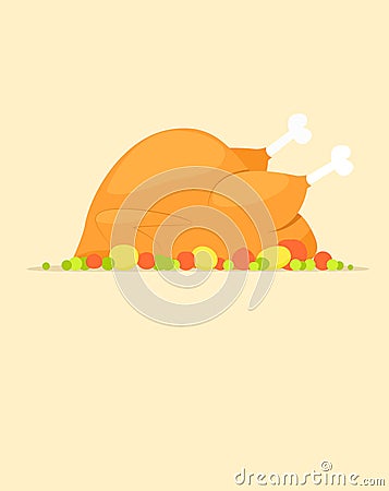Roasted chicken and vegetables Vector Illustration