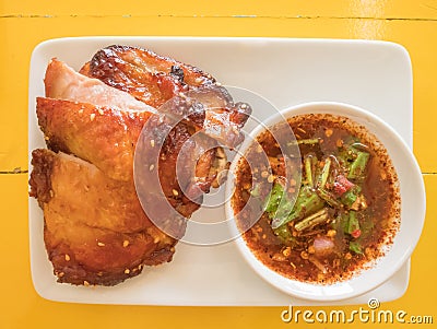 roasted chicken on white plate Stock Photo