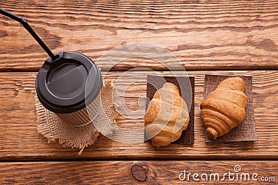 Roasted coffee beans, cup and desserts Stock Photo