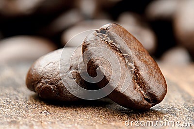 Roasted coffee beans. Extreme close-up Stock Photo