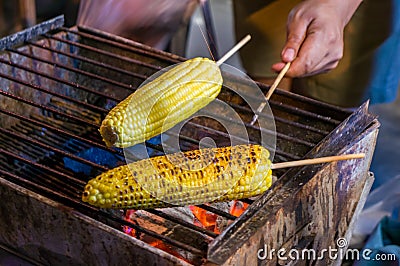 Roasted corns on the barbecue ! Stock Photo